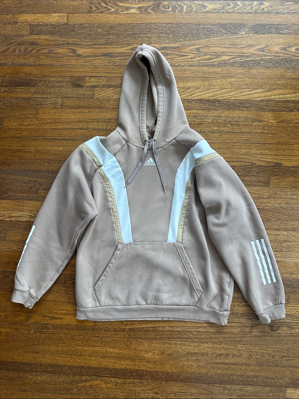 adidas Taupe Crewneck Hoodie with White and Tan Accents